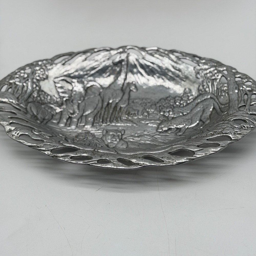 Vintage 1990 Arthur Court African Safari Aluminum Oval Serving Tray Bowl 12.5in